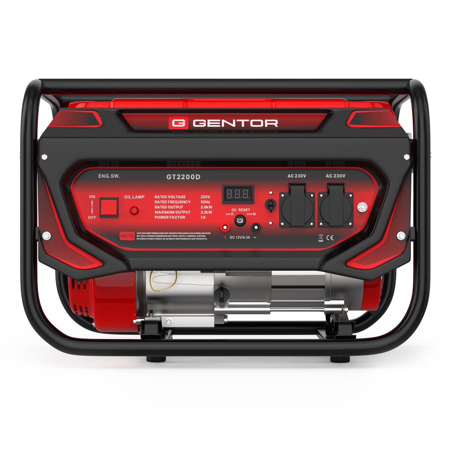 GENTOR Stromerzeuger 4-Takt 7 PS 2200 W GT2200D Stromerzeuger leise Generator Stromgenerato, 4,8 in kW, (Komplett-Set), Benzin Generator Stromerzeuger 2200 Watt 230V Steckdose