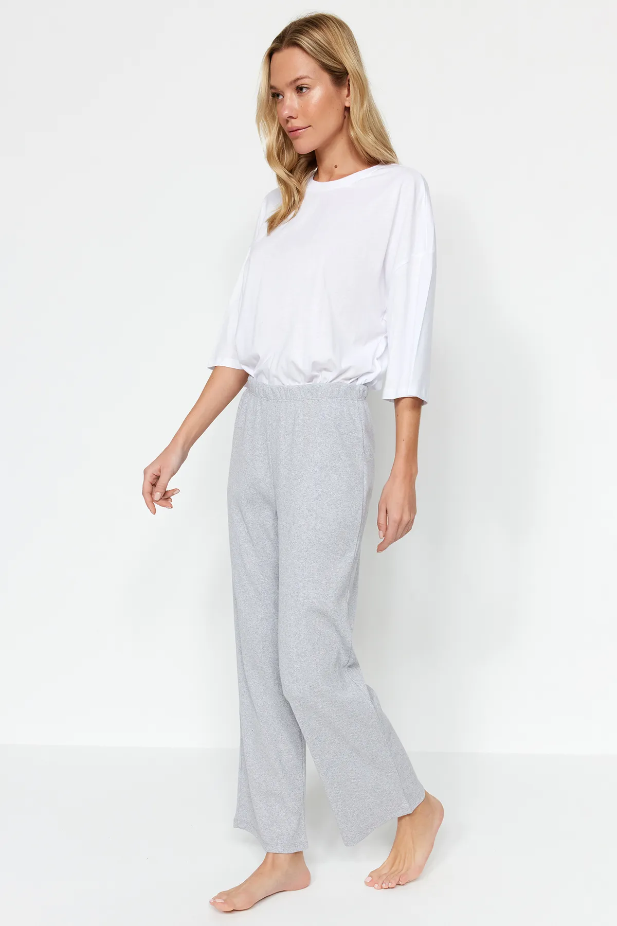 Trendyol Collection  Grau-Anthrazit, 2er-Pack gestrickte Pyjamahosen aus schnurgebundener Baumwolle THMAW24PJ00007
