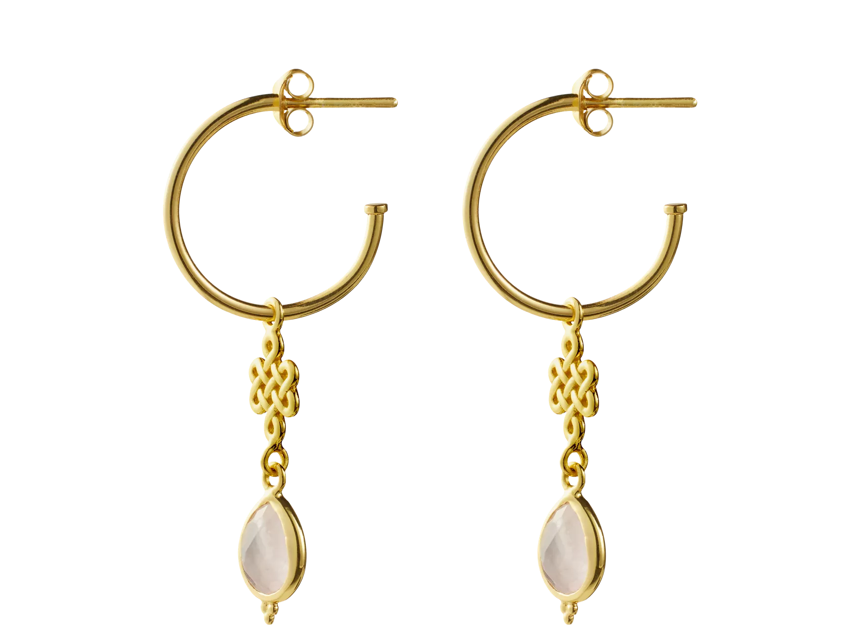 Boucles d'oreilles pendantes Infinity en quartz rose plaqué or