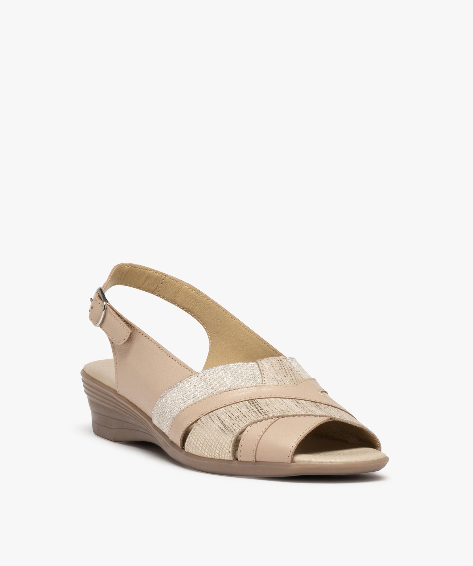 Sandales femme confort en cuir détails métallisés beige | GEMO