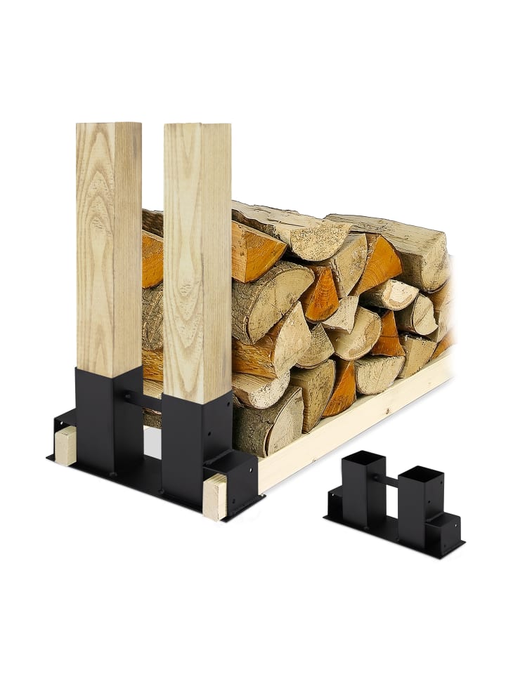 relaxdays 2x Holzstapelhilfe in Schwarz günstig kaufen onesize