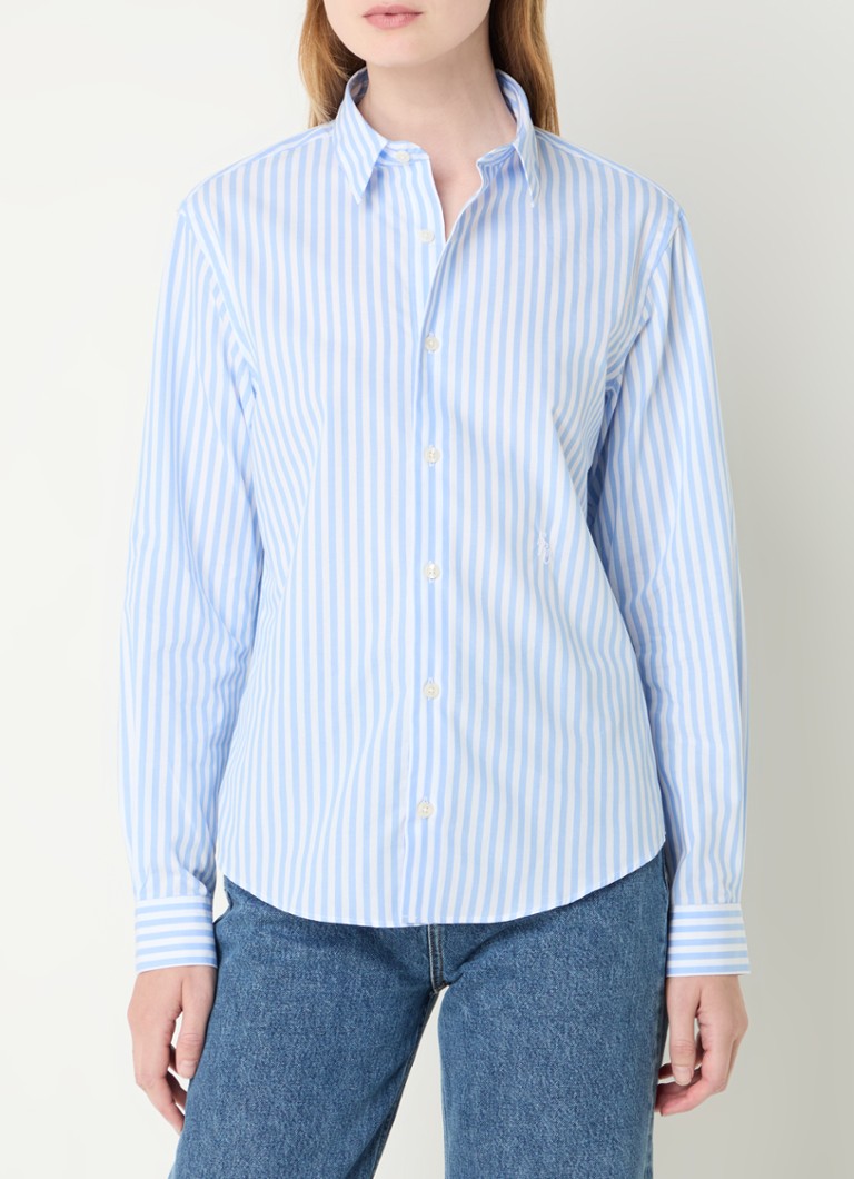 Sporty og elegant bluse med stripetrykk og logobroderi