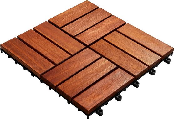 Gartenfreude Holzfliesen, Set, 10 St., 0,9 m², Akazienholz, wetterfest, mit Klickfunktion