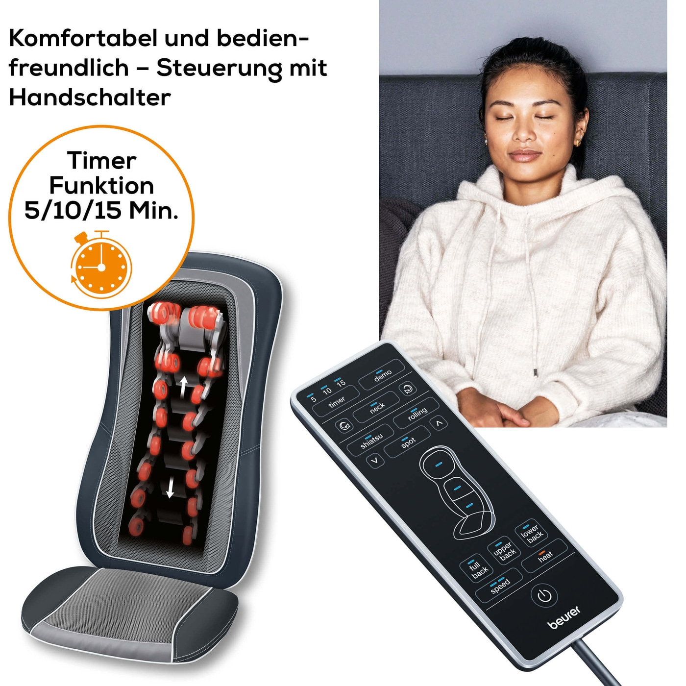 Beurer MG 315 Shiatsu Sitzauflage-Massagesitzauflage für tiefenwirksame Shiatsu, Rolling und Swing Massage