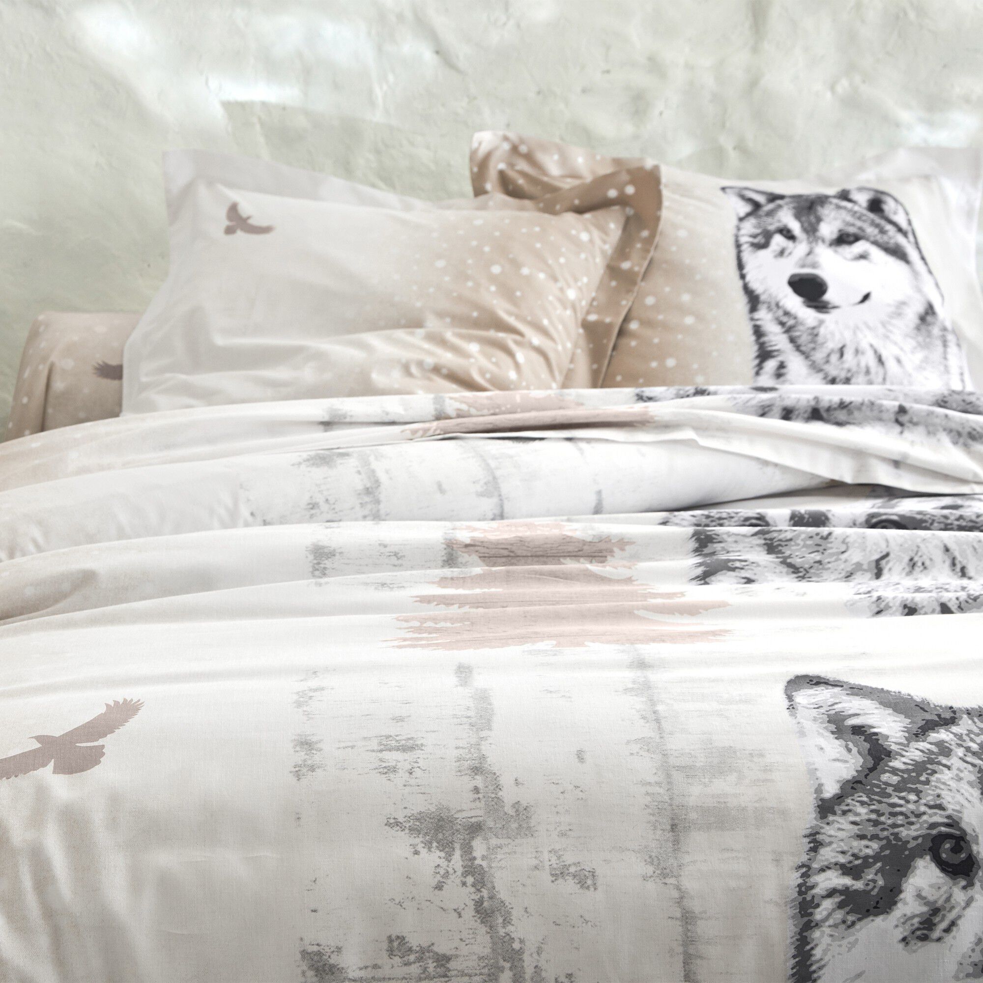 Linge de lit Artic imprimé chien-loup