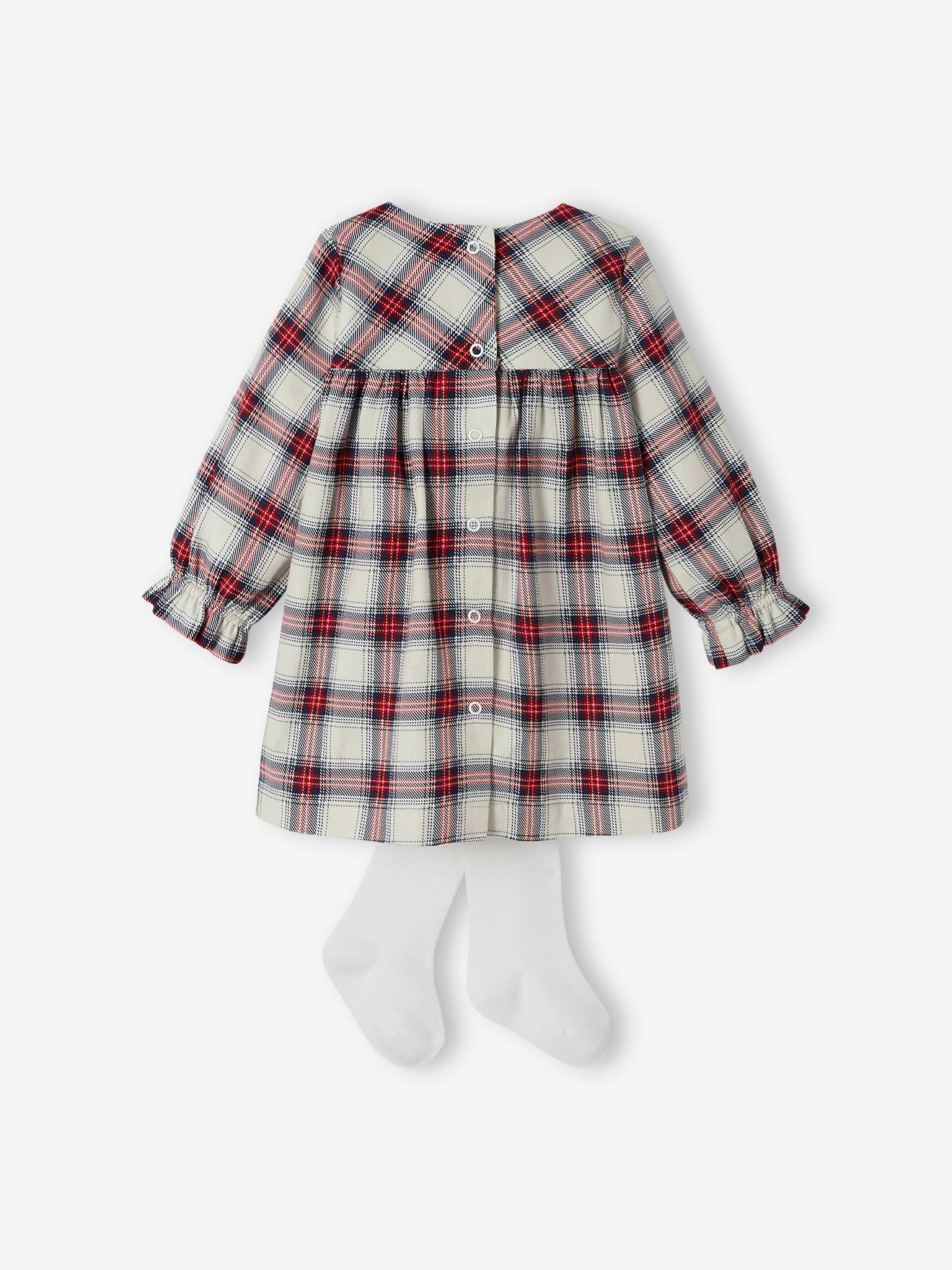 Vertbaudet Baby-Set: Samtkleid & Strumpfhose - wollweiß