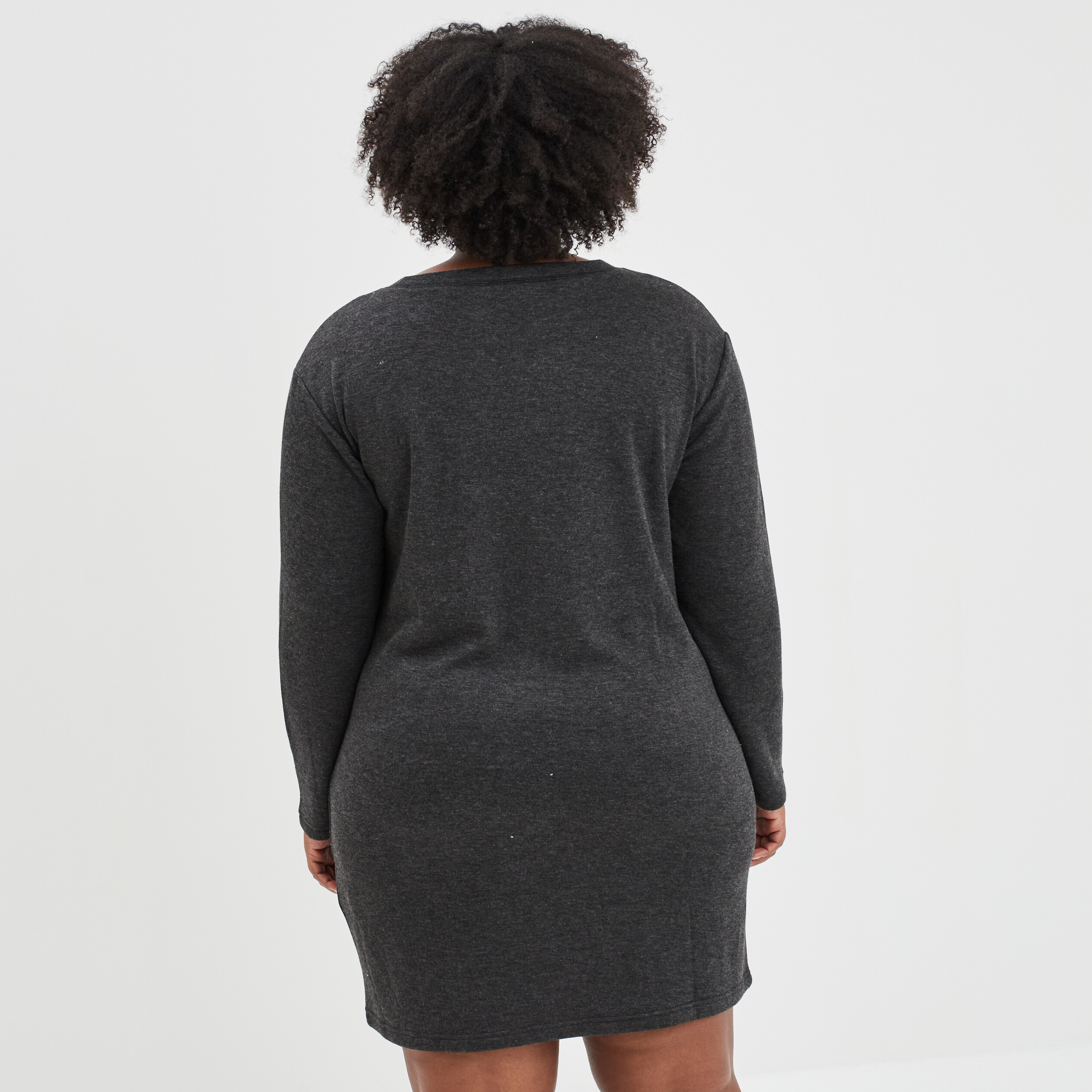 Chemise de nuit courte manches longues gris foncé femme grande taille | La Halle