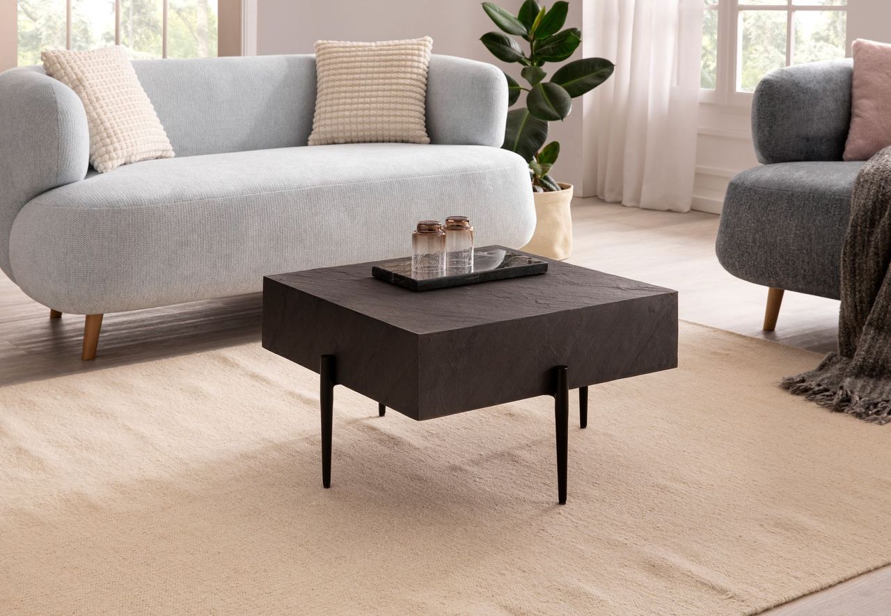 Wohnling Couchtisch Steinoptik Anthrazit 64x64x35 cm Sofatisch Wohnzimmertisch