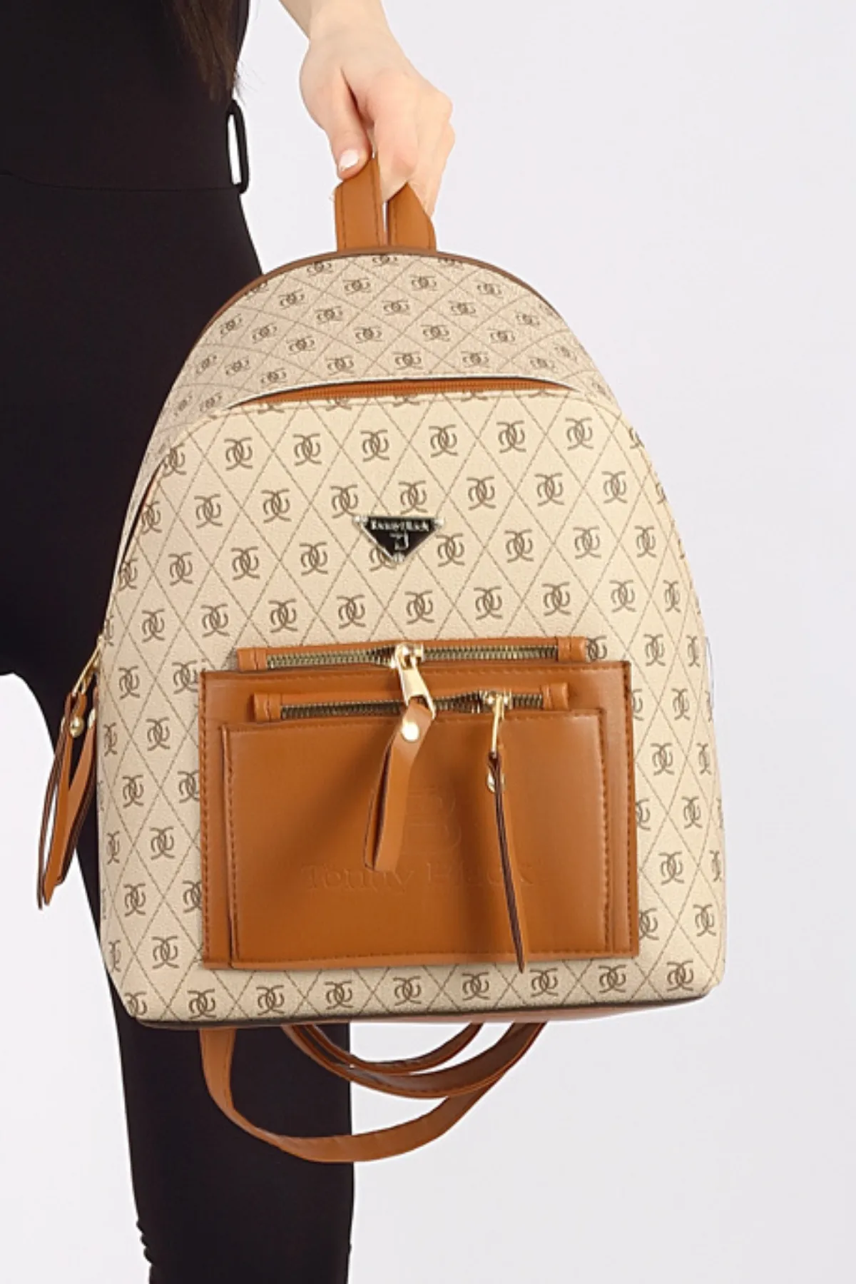Tonny Black  Original Damen-Rucksack und Umhängetasche mit verstellbarem Riemen, Komfortmodell, 3 Fächer, luxuriös, stilvoll, mit mehreren Fächern