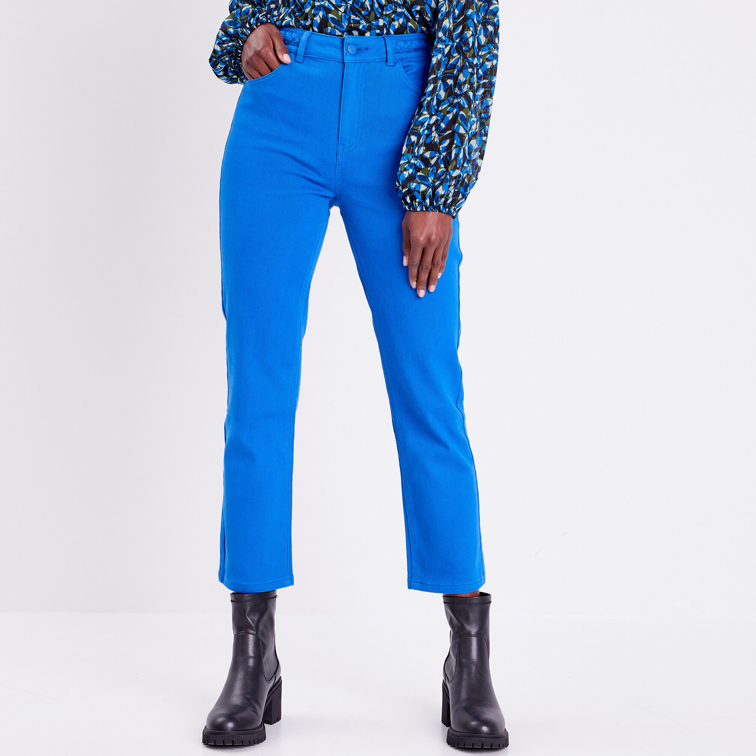 Jeans regular détails tressés bleu femme | Cache Cache