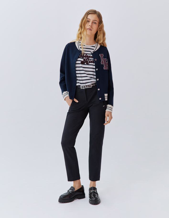 Cardigan marine tricot esprit bomber Femme