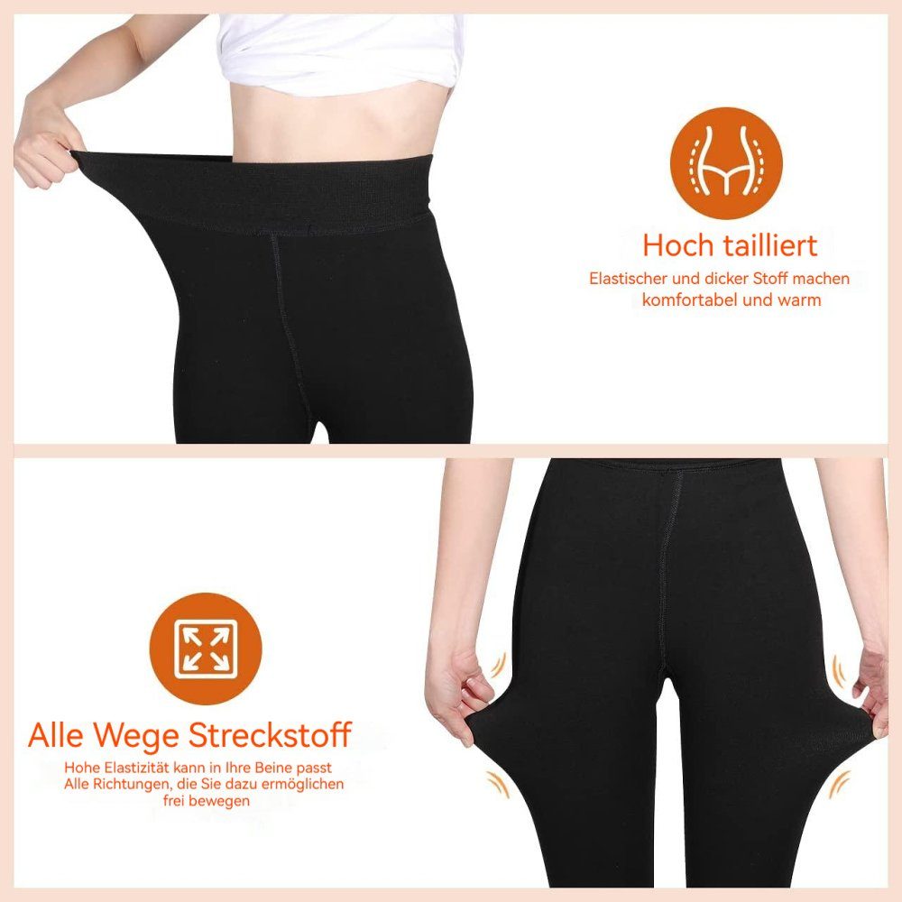 FeelGlad Leggings Gefütterte Leggings Damen,Schwarz Elastischer Bund