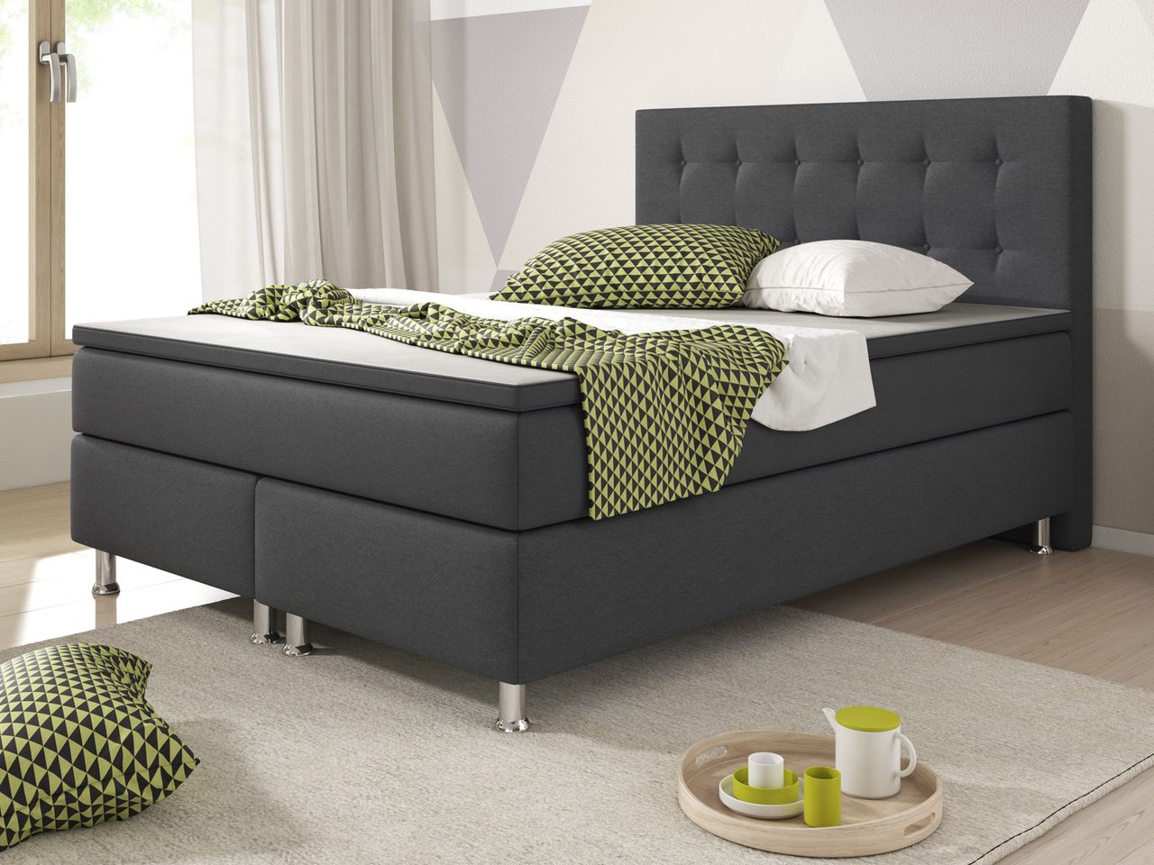 IHG Boxspringbett Köln 140x200 Webstoff Anthrazit