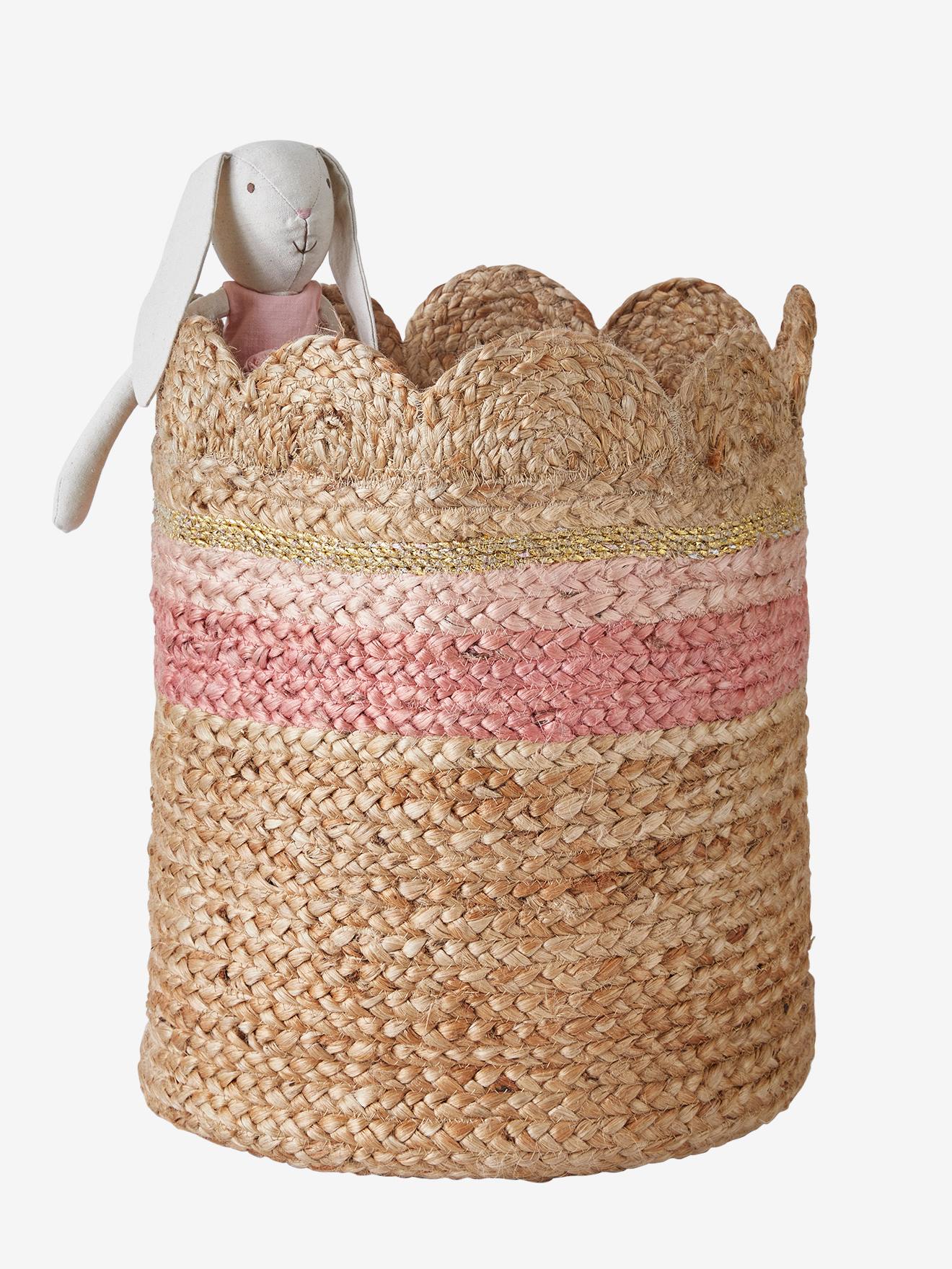 Panier en jute festonné Fiore osier/rose