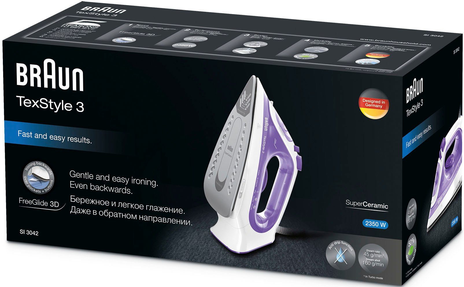 Braun Dampfbügeleisen TexStyle 3 SI 3042 VI, 2350 W, Anti-Kalk-System