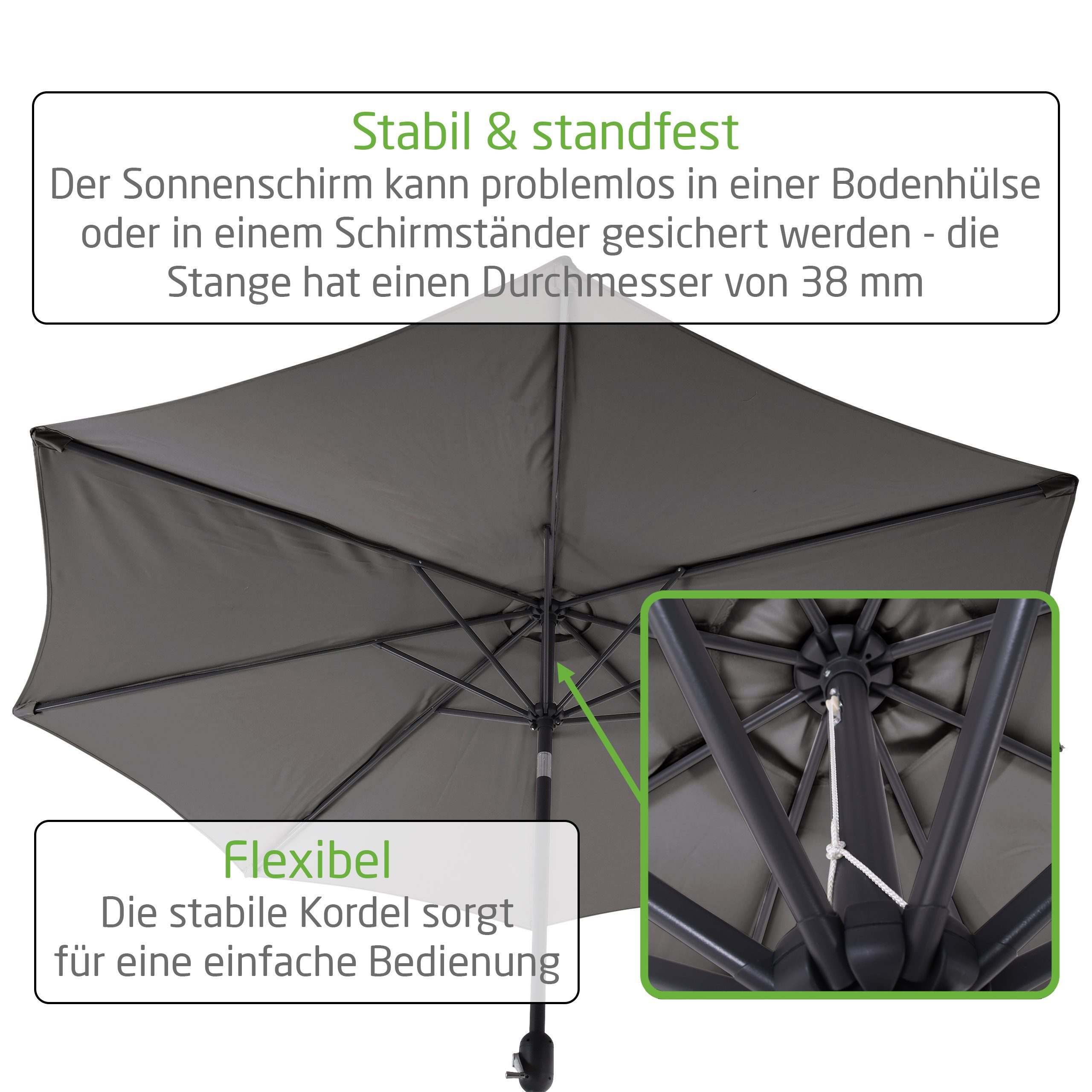 Raburg Sonnenschirm SUNNY EASY+, XXL Gartenschirm, verschiedene Farben, Sonnenschutz UV50+, 3x3 m, Stoff 160g/m2, Alu-Gestell, Gewicht: 4 kg, neigbar