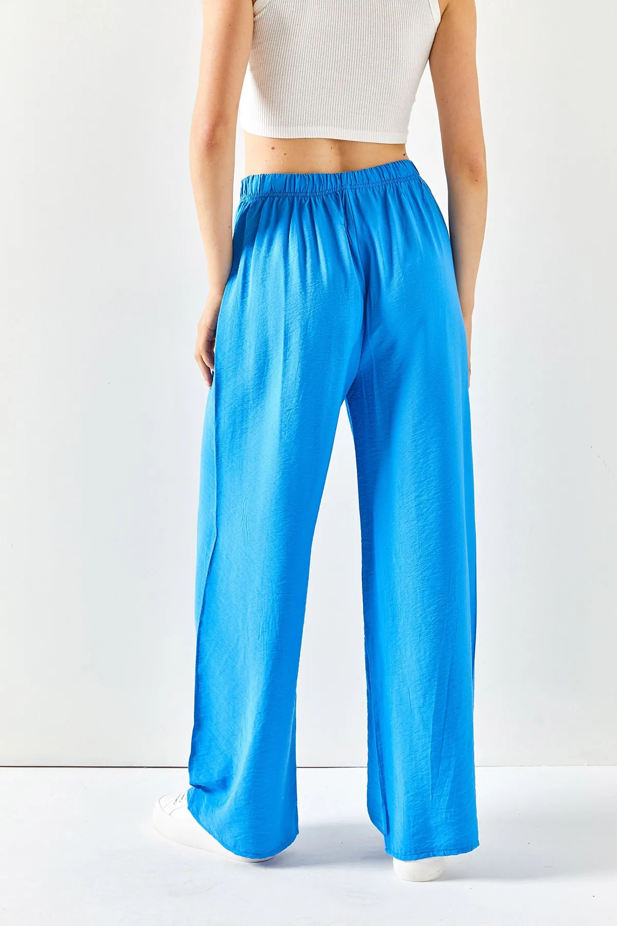 Olalook  Blaue Palazzo-Ayrobin-Hose mit Gürtel und elastischem Bund für Damen PNT-19000200