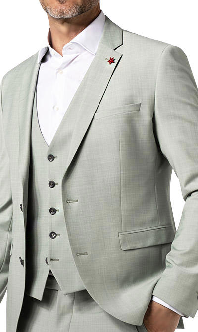 CINQUE, Anzug Cimonopoli mit Weste, Super Slim Fit, Schurwoll-Stretch, salbei meliert
