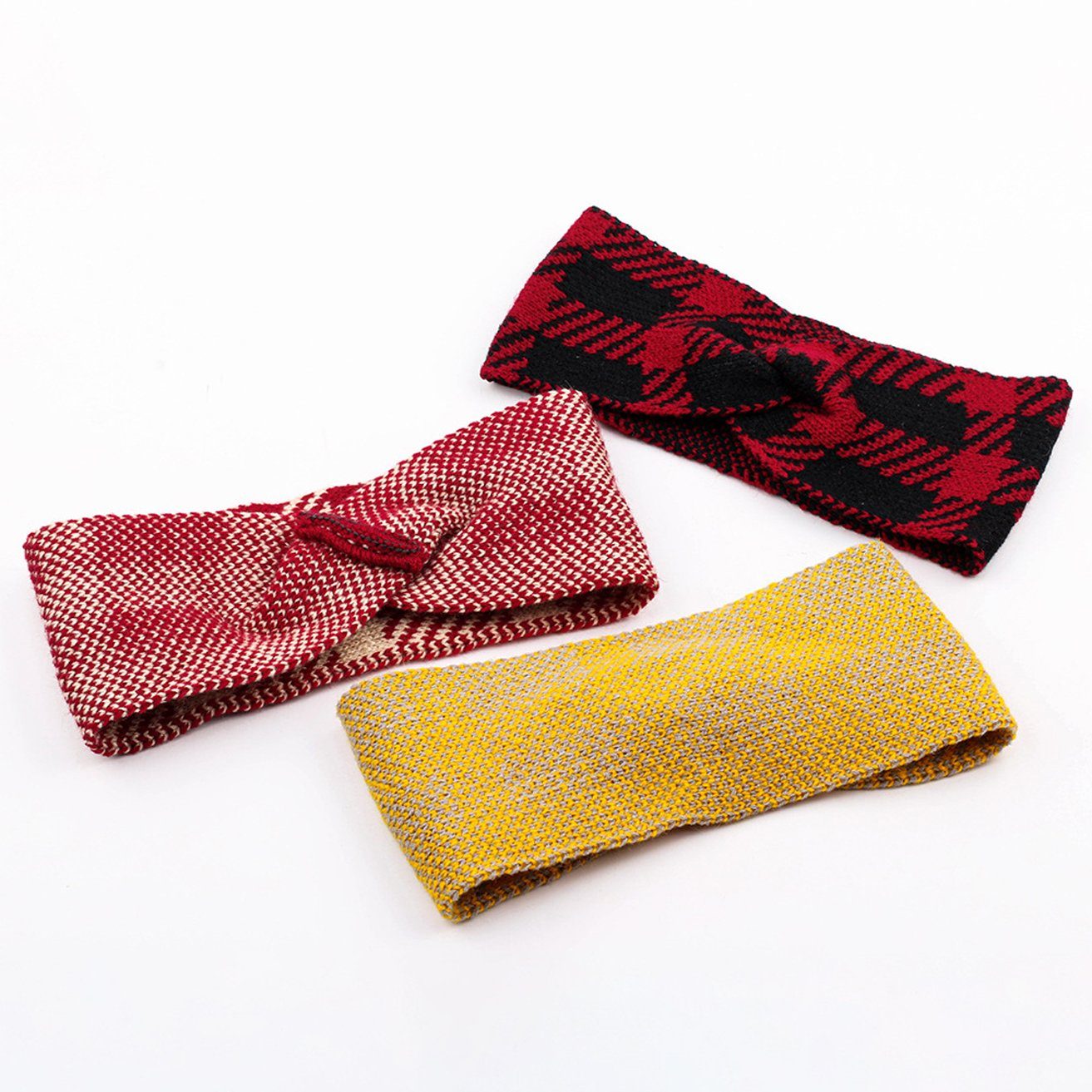 HOHEA H Haarband Winter-Stirnbänder für Damen, rote Stirnbänder, Sport-Stirnbänder, 1-tlg., Gestricktes Stirnband für Mädchen, Ohrenwärmer, weich, Zopfmuster-Stirnband mit Schleife für Damen
