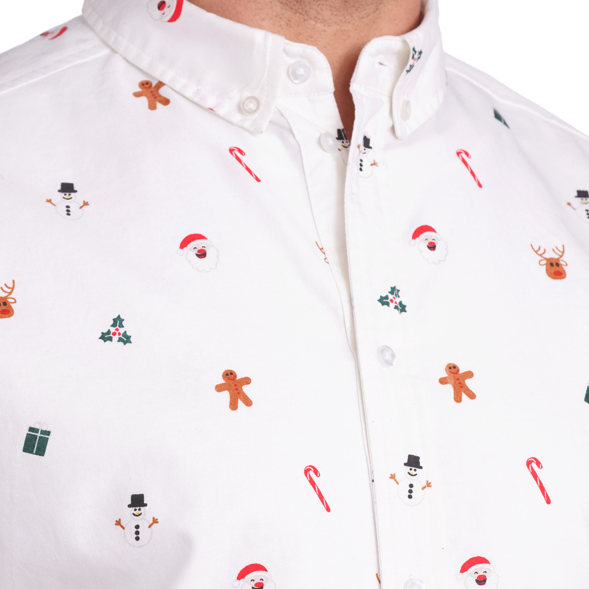 Herren Weihnachtshemd mit Knopfleiste weiss