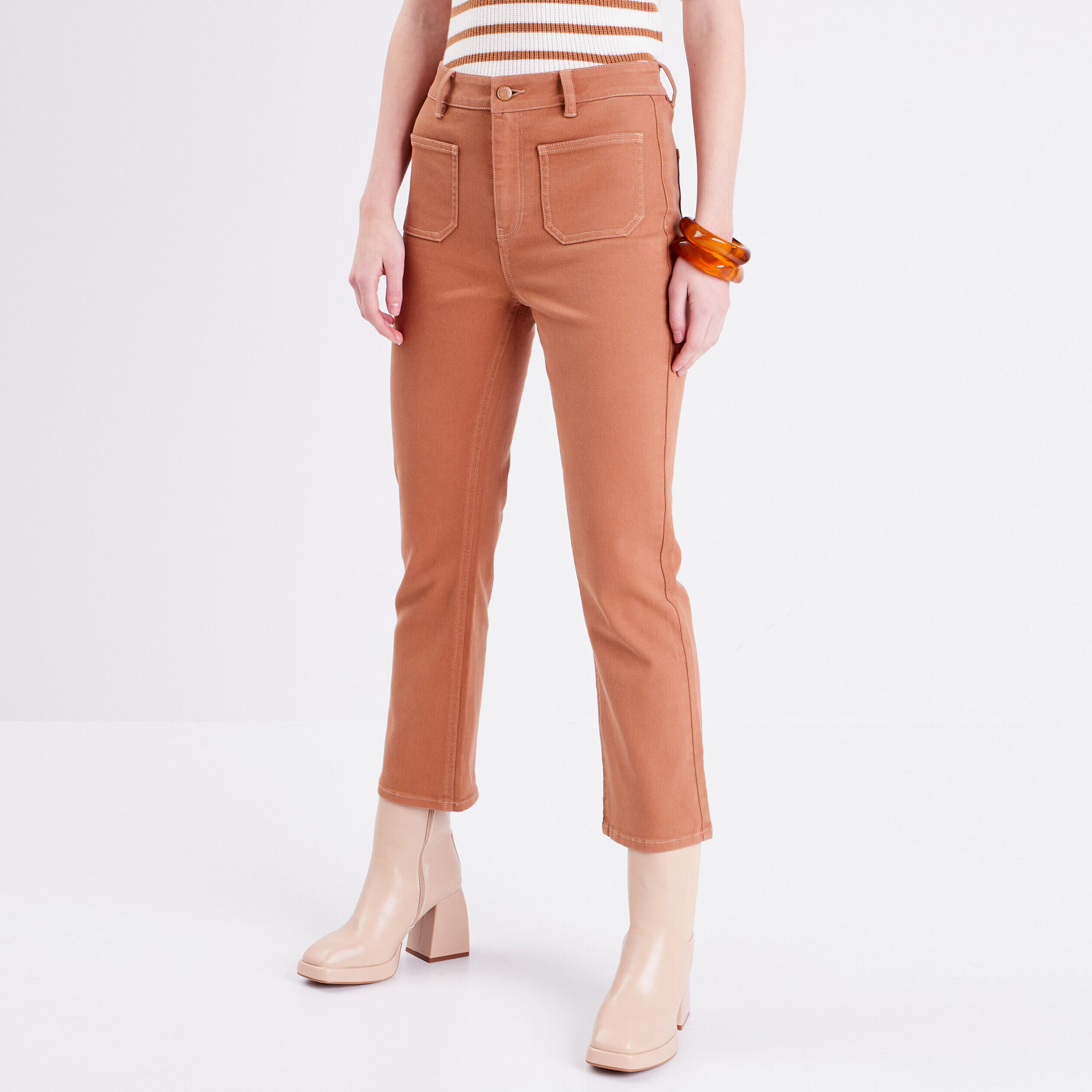 Jeans flare poches plaquées beige femme | Cache Cache