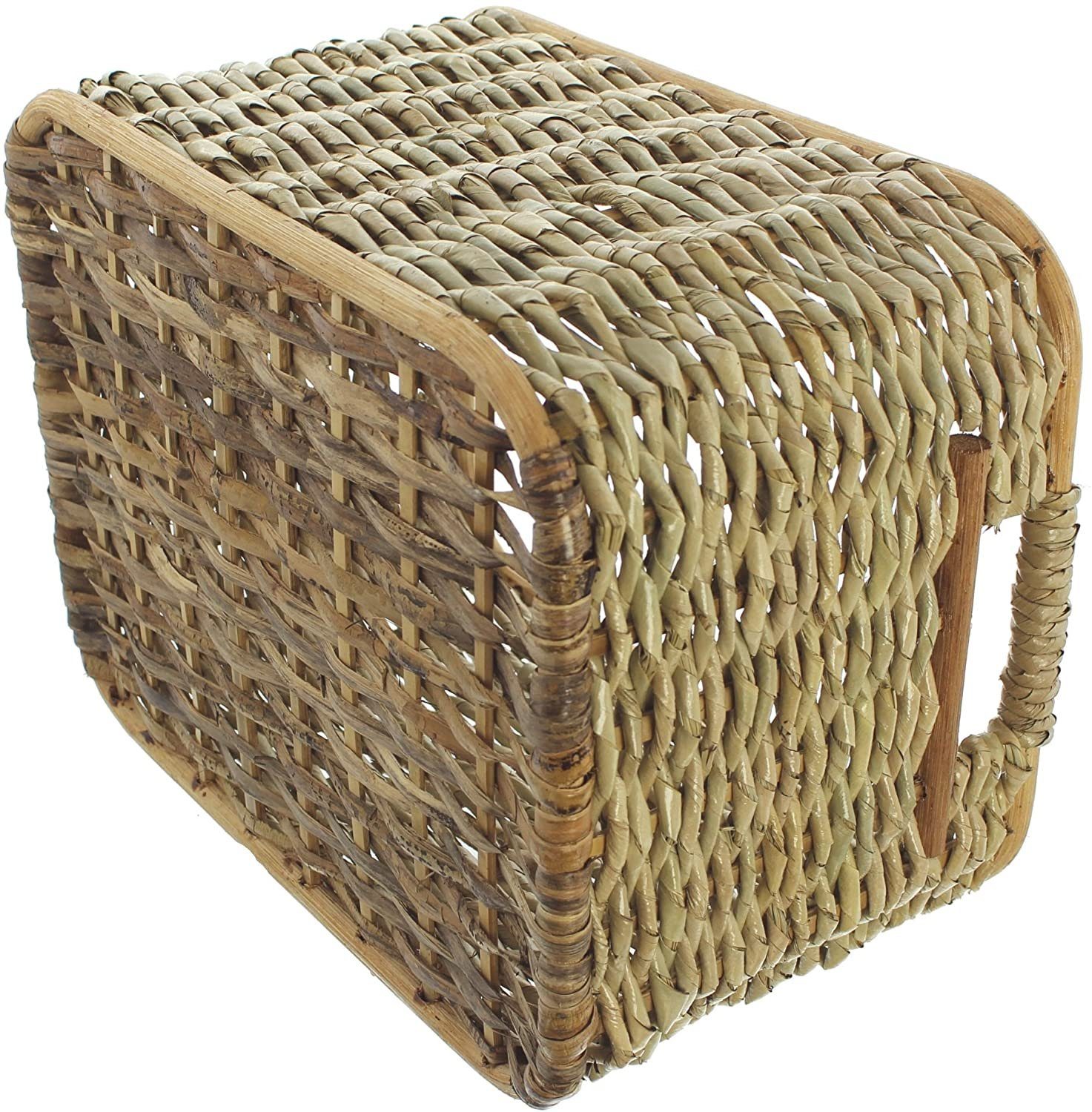 Dekoleidenschaft Aufbewahrungskorb aus Rattan und Schilfstroh in 3 Größen, Regalkorb, Wäschekorb, in Handarbeit hergestellt