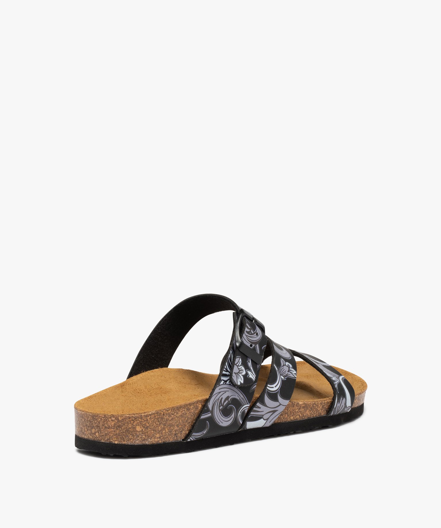 Mules femme à bride ajustable imprimée et semelle liège noir | GEMO