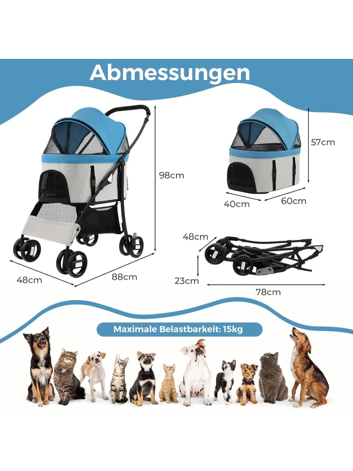 COSTWAY 3 in 1 Hundewagen in Blau günstig kaufen onesize