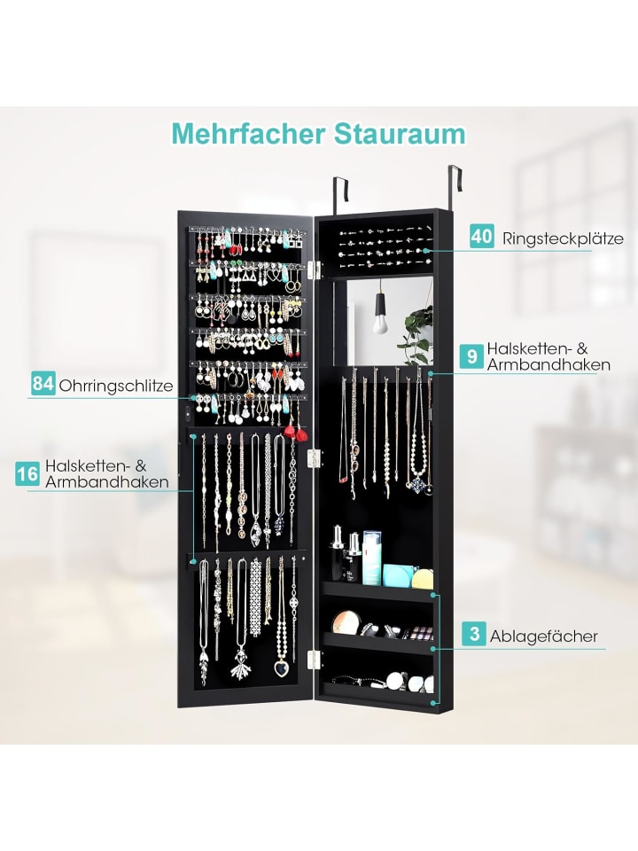 COSTWAY Schmuckschrank mit Spiegel in Schwarz günstig kaufen onesize