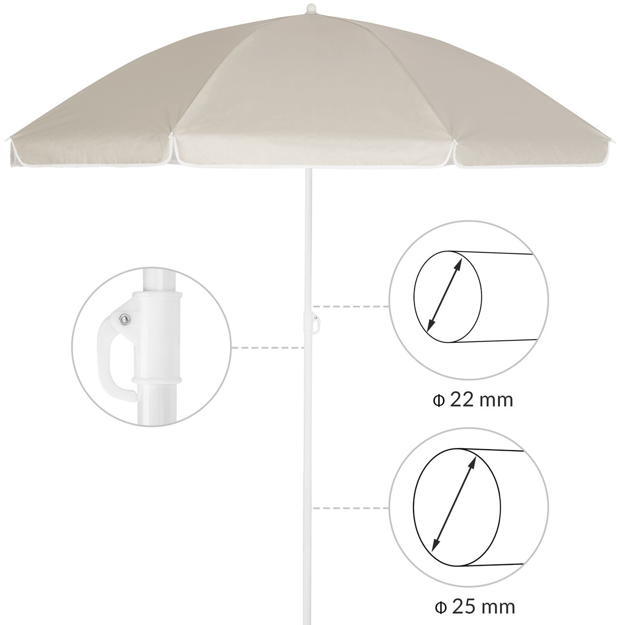 Kingsleeve Sonnenschirm Cyprus Beige 180cm Neigefunktion