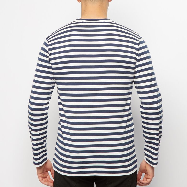 Comme des Garcons Play Play Red Heart Striped Long Sleeve T-Shirt navy/white
