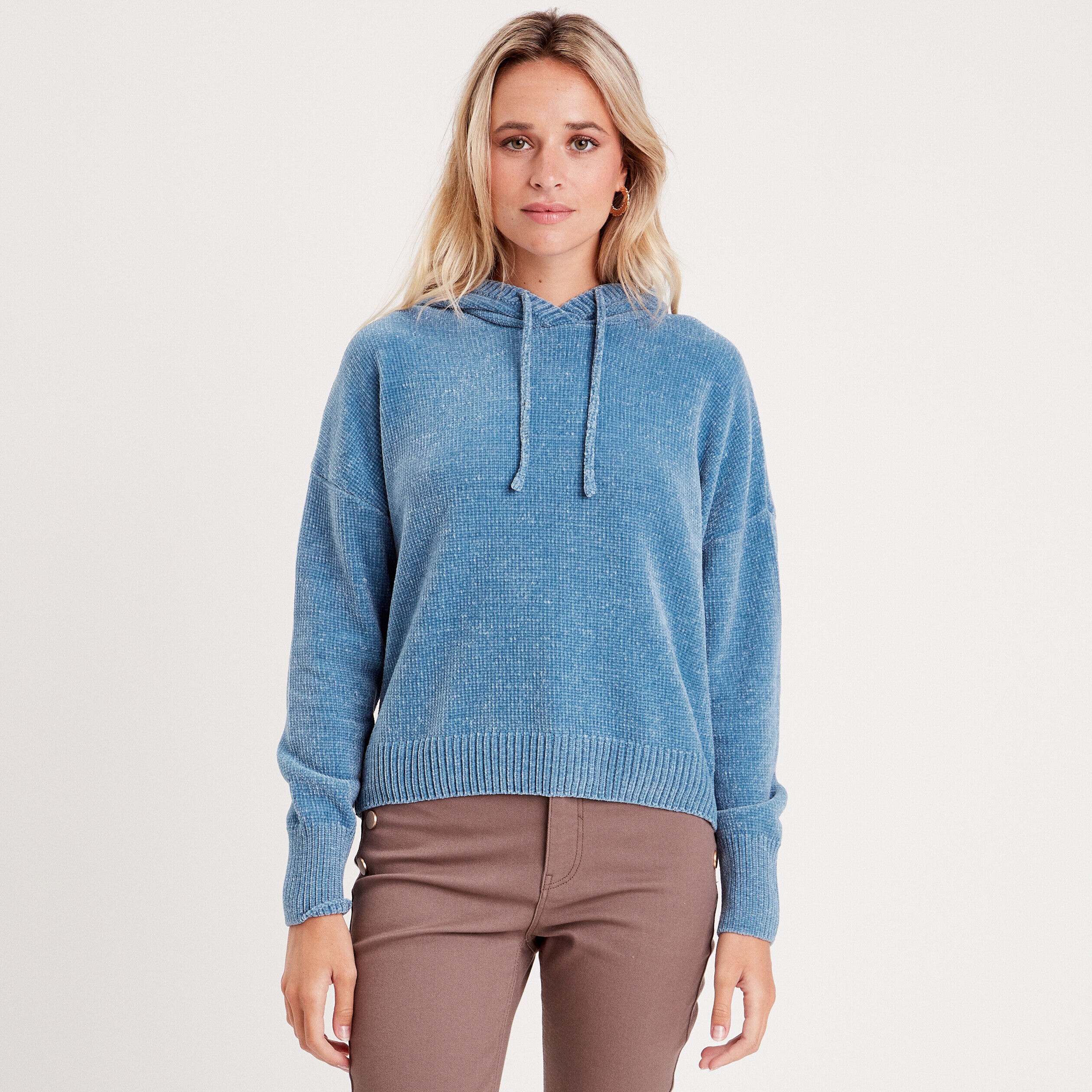 Pull à capuche bleu clair femme | Cache Cache