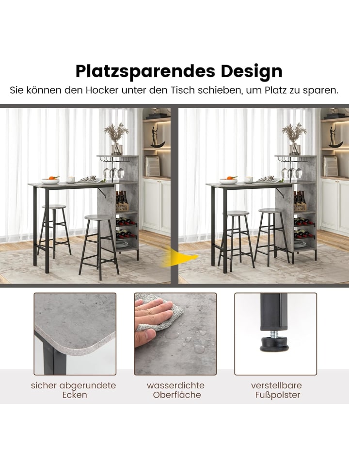 COSTWAY Bartisch mit Barhocker Set in Grau günstig kaufen onesize