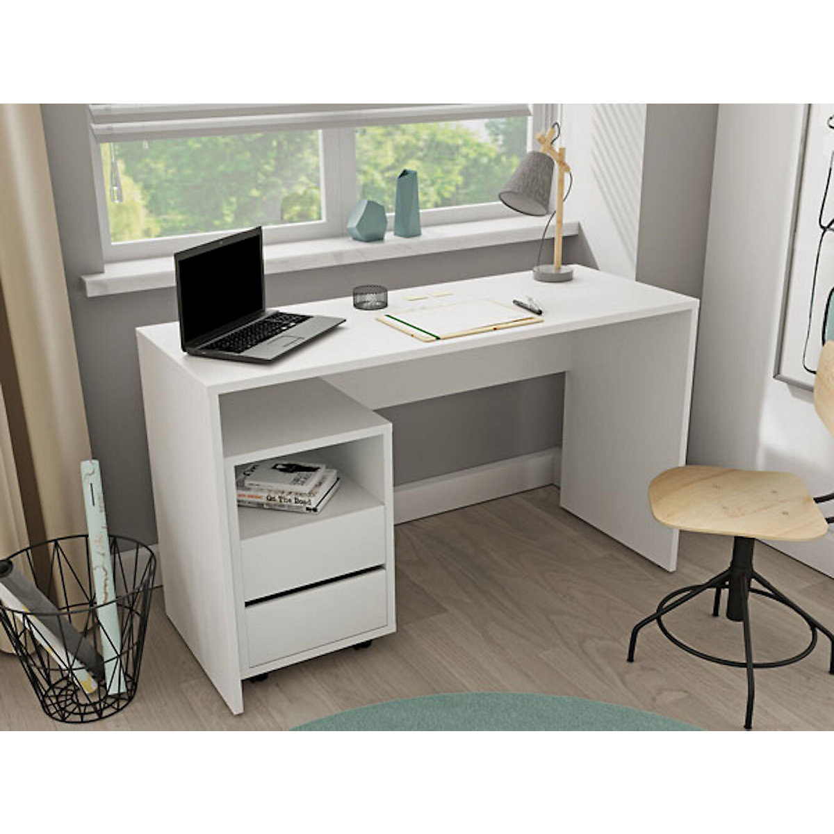 Schreibtisch Computertisch Apia 130x50x75cm mit Rollcontainer