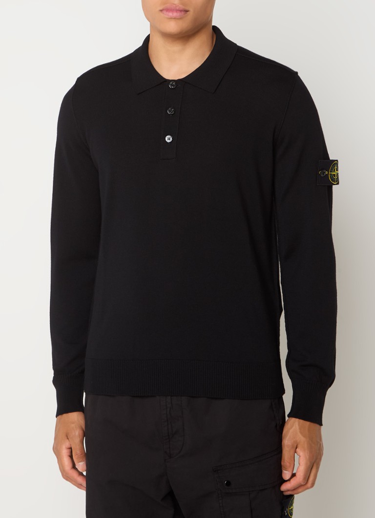 Polo Stone Island 502C4 de malha fina, corte regular, em lã virgem com logotipo.