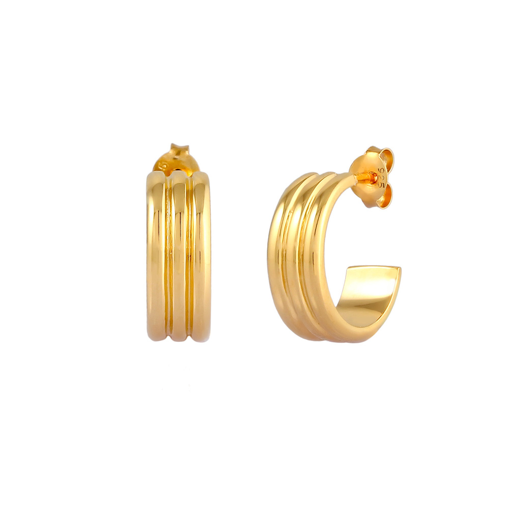Elli Elli Boucles d'Oreilles Créoles Femme Ouvertes Structurées en Argent Sterling 925 Boucles d'oreilles