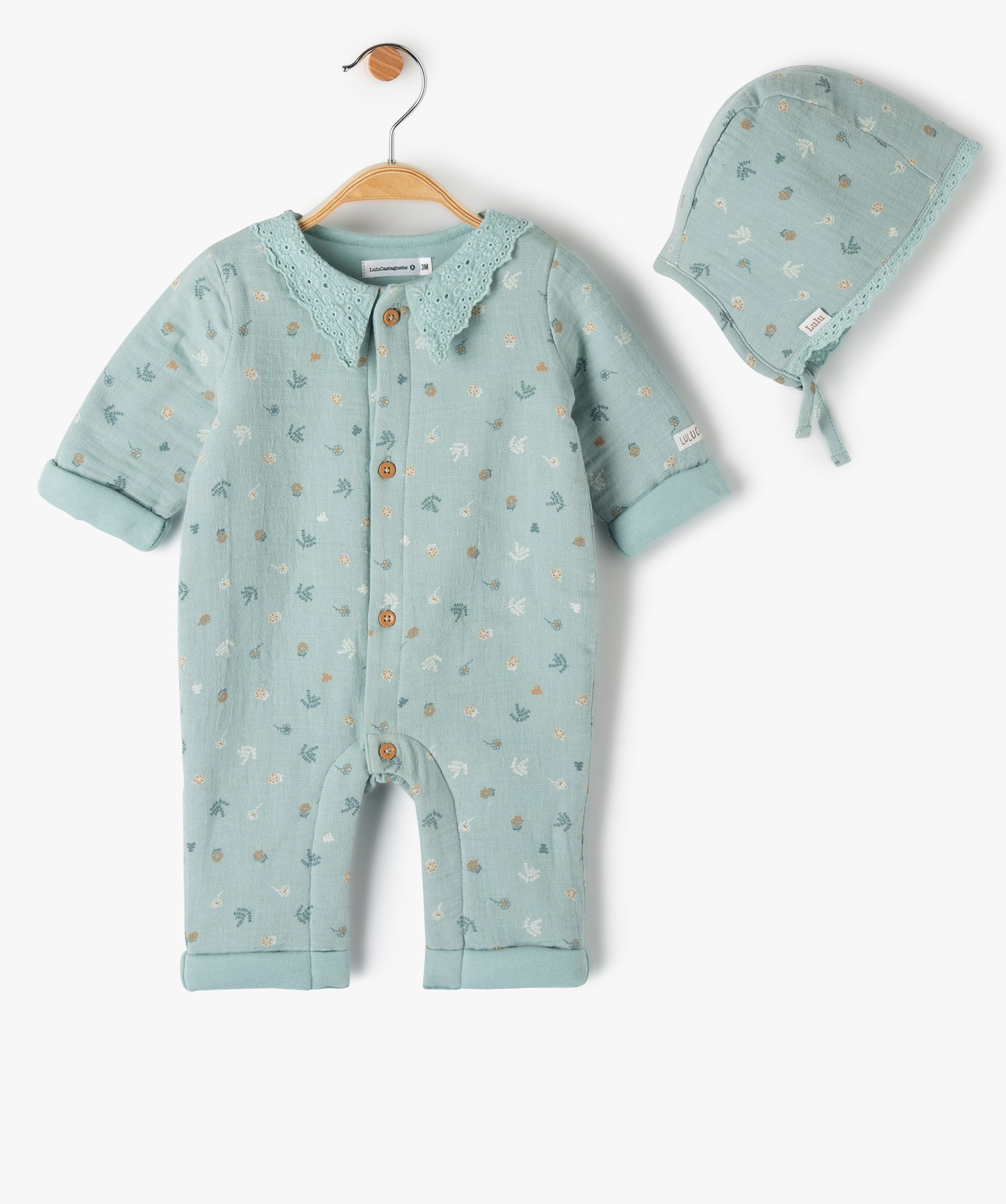 Ensemble bébé 2 pièces : combinaison et bonnet imprimés ... vert | GEMO