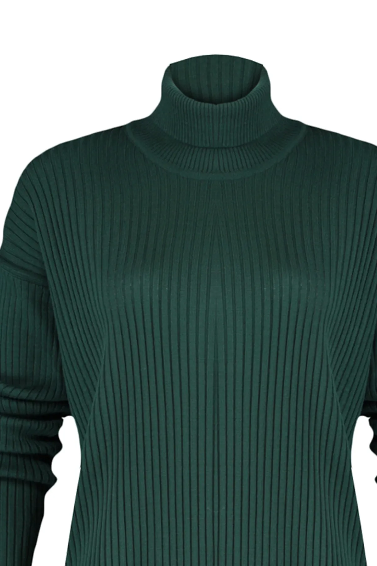 Trendyol Collection  Smaragdgrünes Rollkragen-Strickkleid TWOAW23EL00012