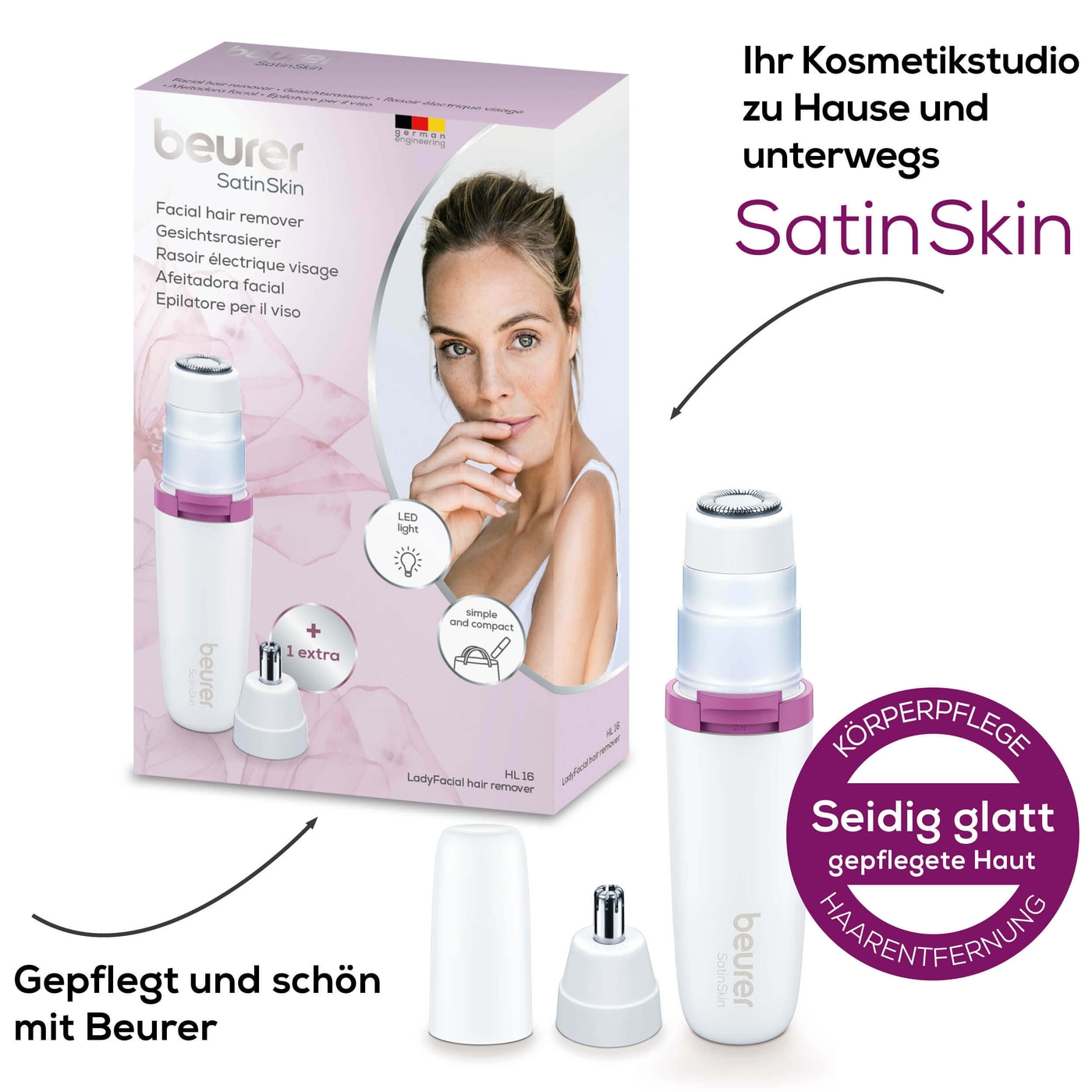 Beurer HL 16 Gesichtsrasierer-Kompakter batteriebetriebener Gesichtshaarentferner & Augenbrauenformer