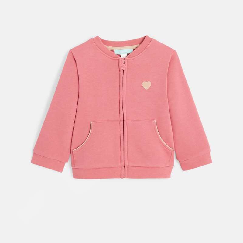 Sweat zippé molleton patch cœur rose bébé fille