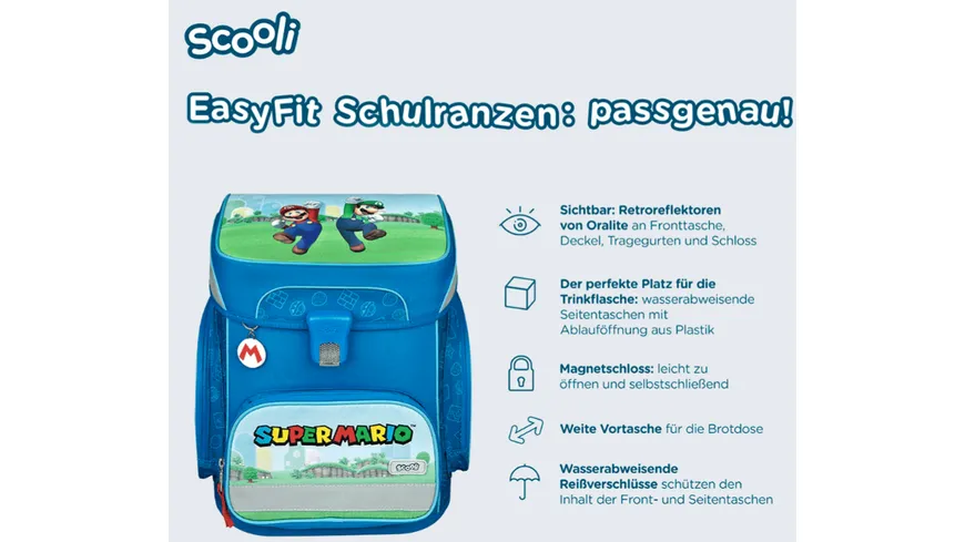 scooli Schulranzen-Set Easy Fit SUPER MARIO 5teilig