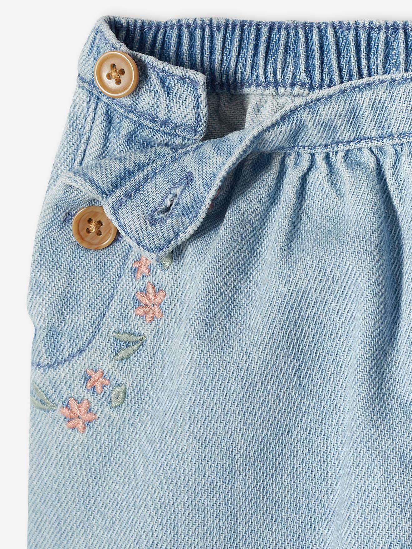 Vertbaudet Bestickte Baby Pluderhose, Denim - cappuccino