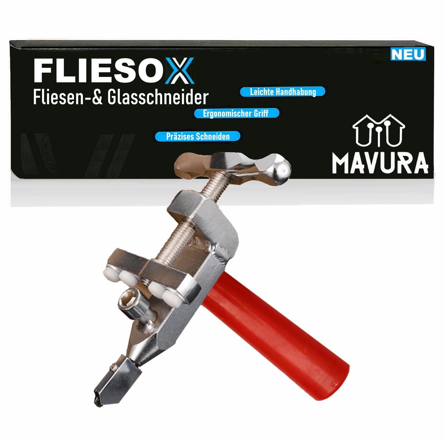 MAVURA Fliesenschneider FLIESOX Fliesenschneider Glasschneider 2in1 Profi Handfliesenschneider, Keramik Glas Fliesen Schneider