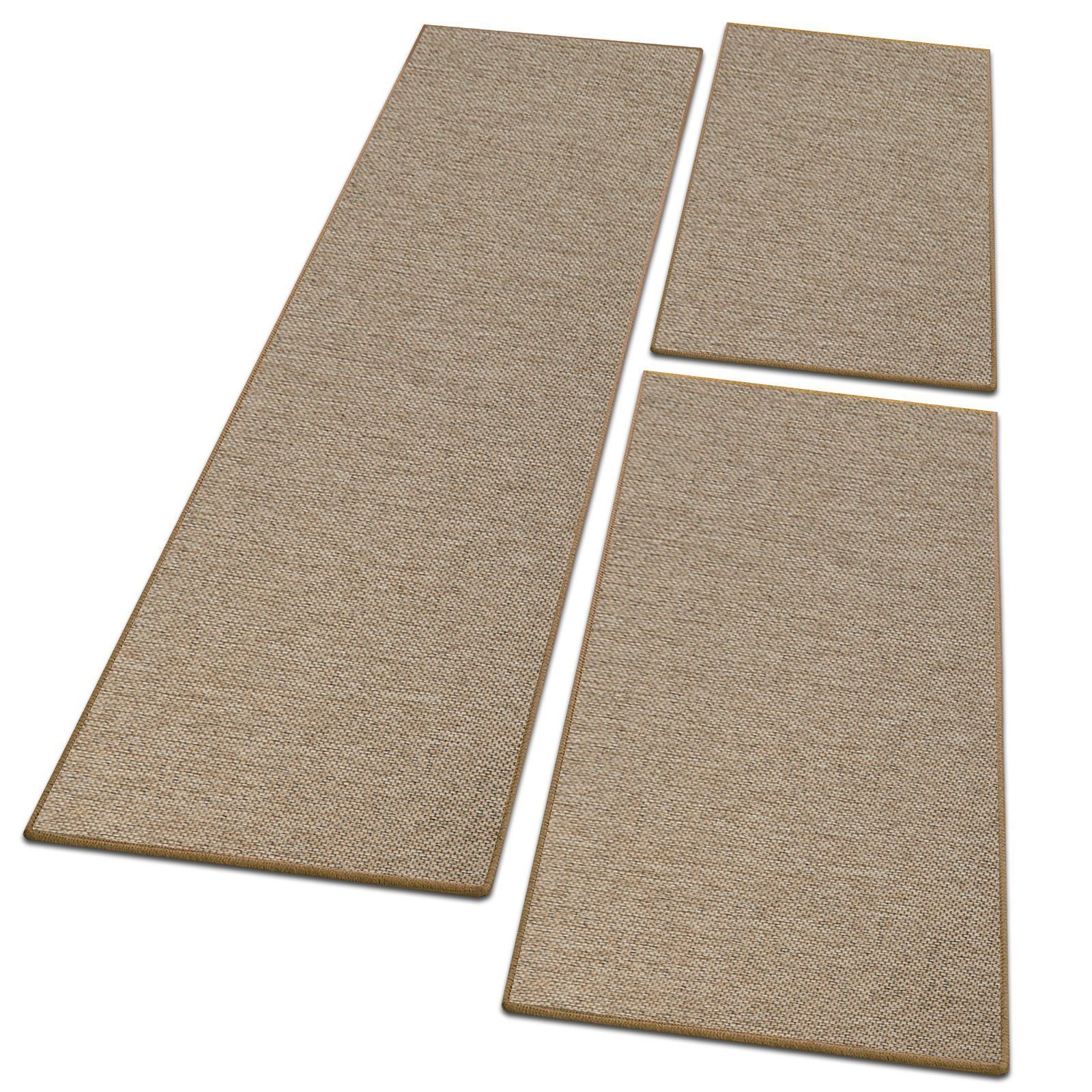 Bettumrandung Sabang Beige, 3 Größen, Bettvorleger, Läufer-Set für das Schlafzimmer Floordirekt, Höhe 3.5 mm, (3-tlg), in Sisal-Optik
