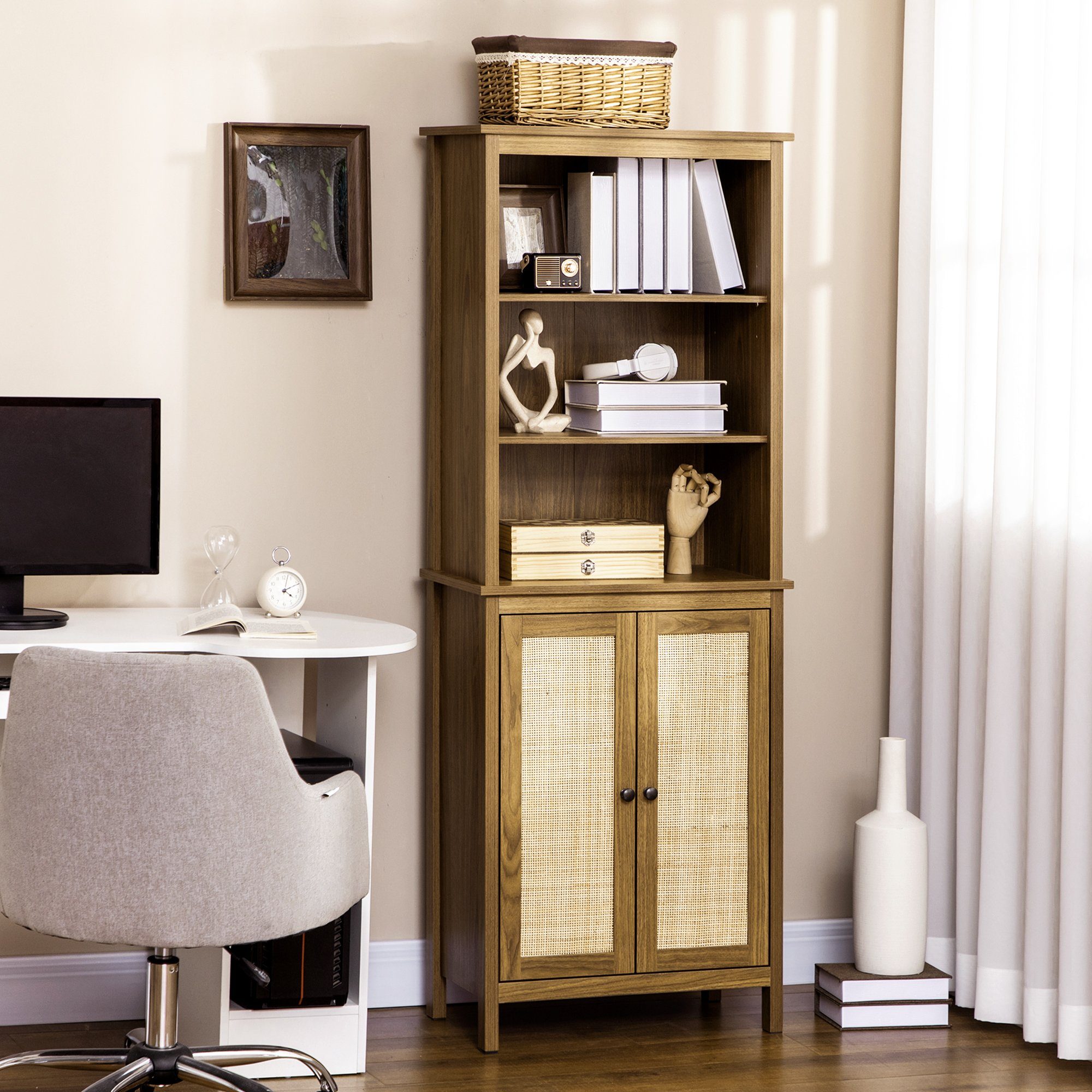 HOMCOM Bücherregal Standregal, in Wiener-Geflecht-Optik 1-tlg., BxLxH: 34.5x60x162 cm