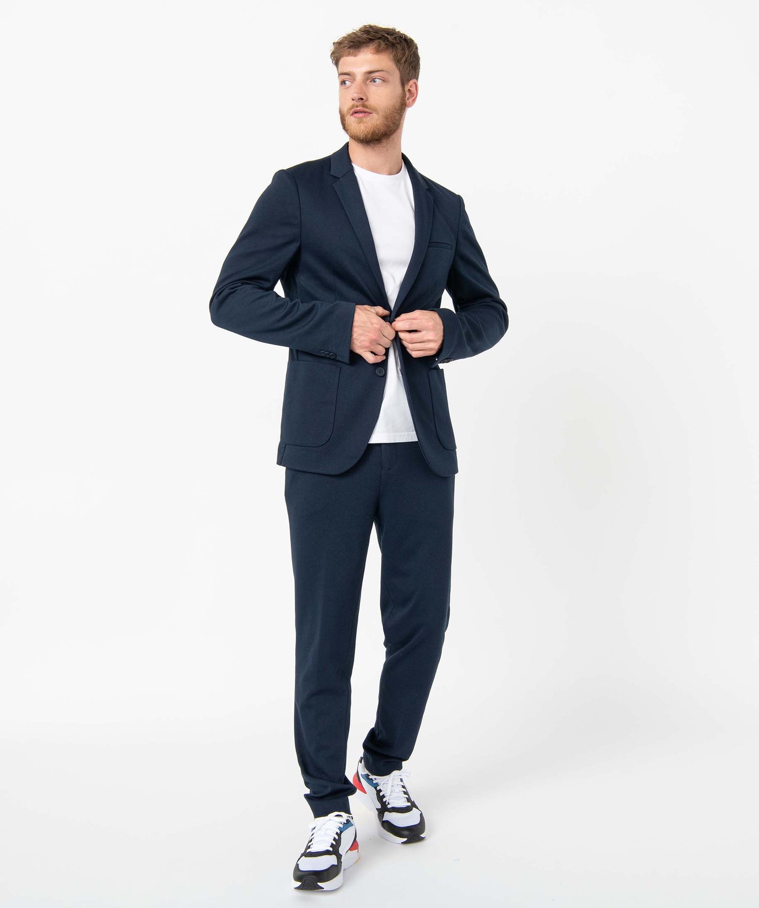 Pantalon homme en maille extensible bleu fonce | GEMO