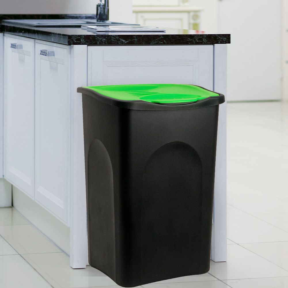 Casaria Deuba® Mülleimer Schwarz/Grün Kunststoff 50L