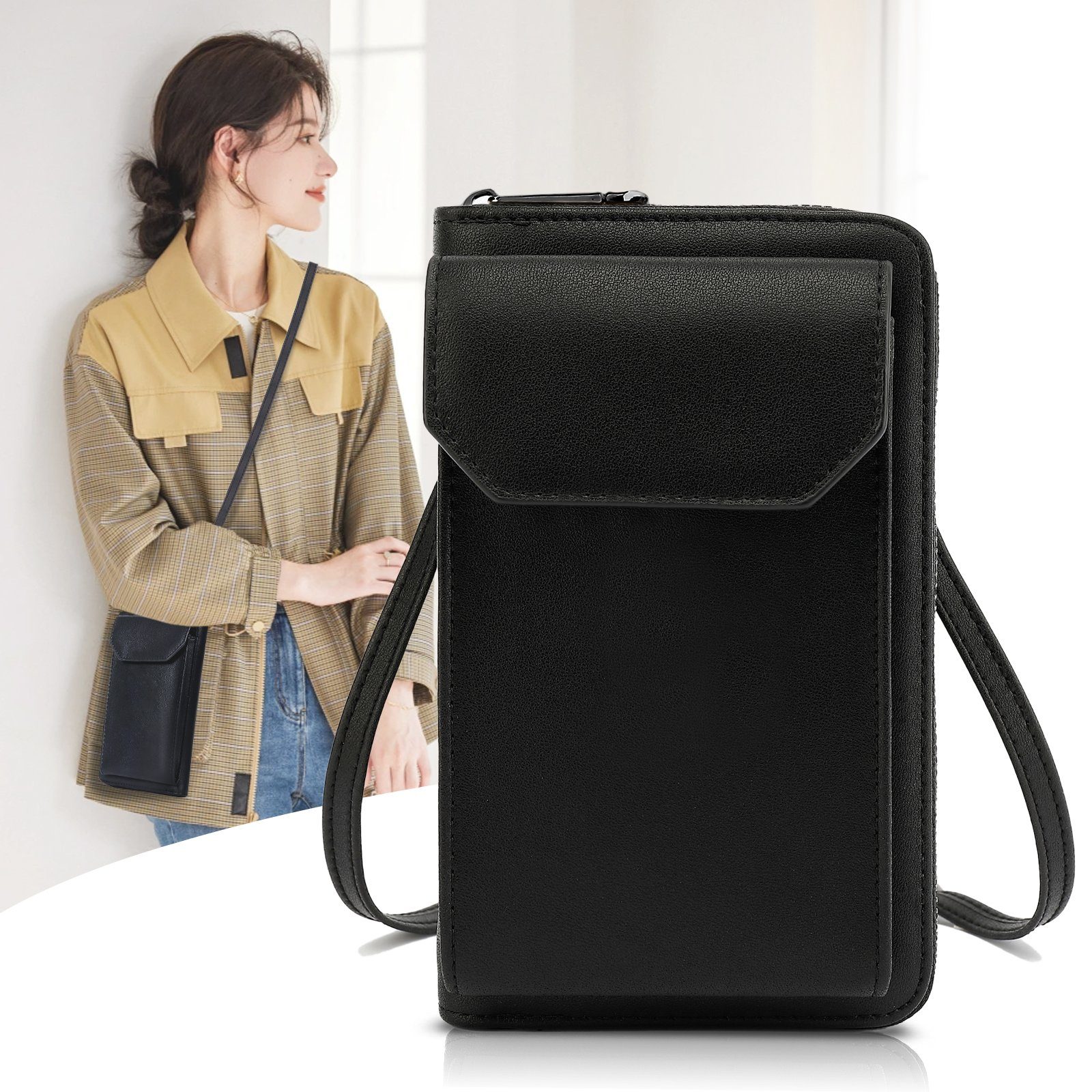TAN.TOMI Umhängetasche Umhängetasche klein, Handytasche Damen, Handy Tasche Geldbörse, mit RFID-Schutz, abnehmbarer Schultergurt