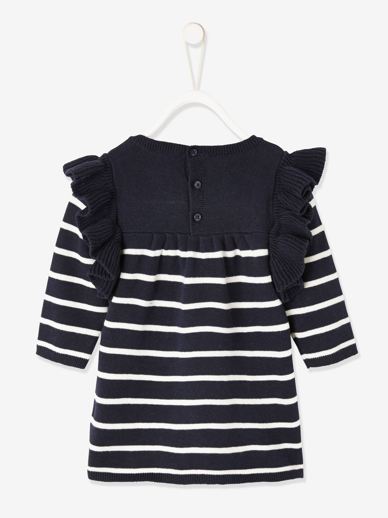 Vertbaudet Mädchen Baby Streifenkleid - nachtblau/weiß gestreift