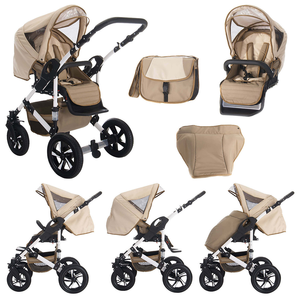 Florida | 3 in 1 Kombi Kinderwagen Komplettset | Hartgummireifen Kombikinderwagen